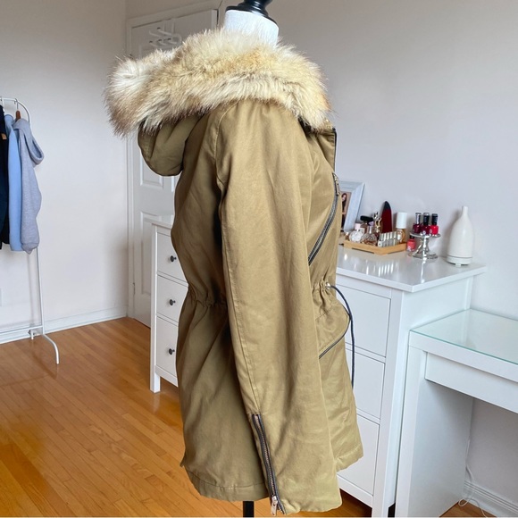 ZARA - Olive Green Faux Fur Lined Parka - Picture 6 of 12
